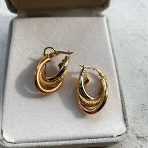 Beautiful Twisted Huggie Earrings Tri-Colour Karats Fine Jewellery